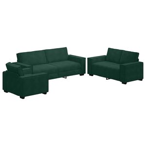 vidaXL 3-delige Loungeset met kussens fluweel donkergroen