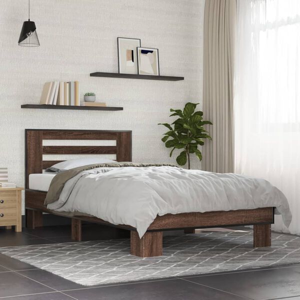 vidaXL Bedframe bewerkt hout en metaal bruin eikenkleurig 90x190 cm