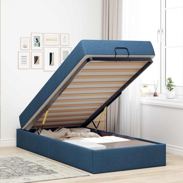 vidaXL Bedframe met matras met matras 2 pcs Blauw Stof
