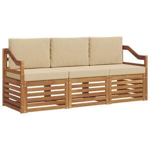 vidaXL Sofa-Sets 3 pcs Natuurlijk en Beige Massief Acaciahout