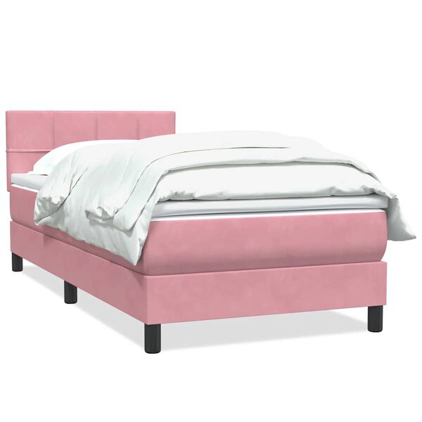 vidaXL Boxspring met matras fluweel roze 90x210 cm