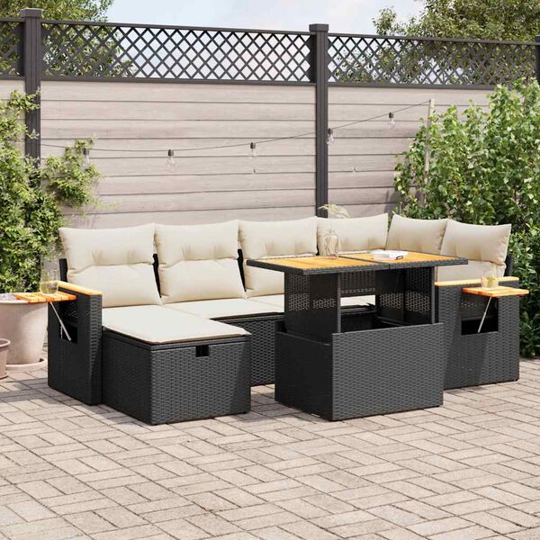 vidaXL 8-delige Loungeset met kussens poly rattan zwart