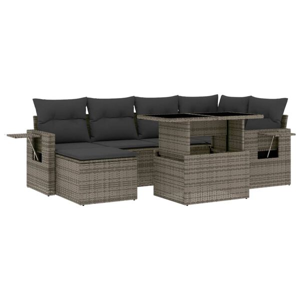 vidaXL 7-delige Loungeset met kussens poly rattan grijs