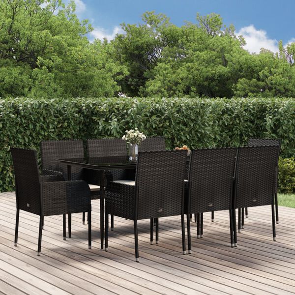 vidaXL 9-delige Tuinset poly rattan zwart