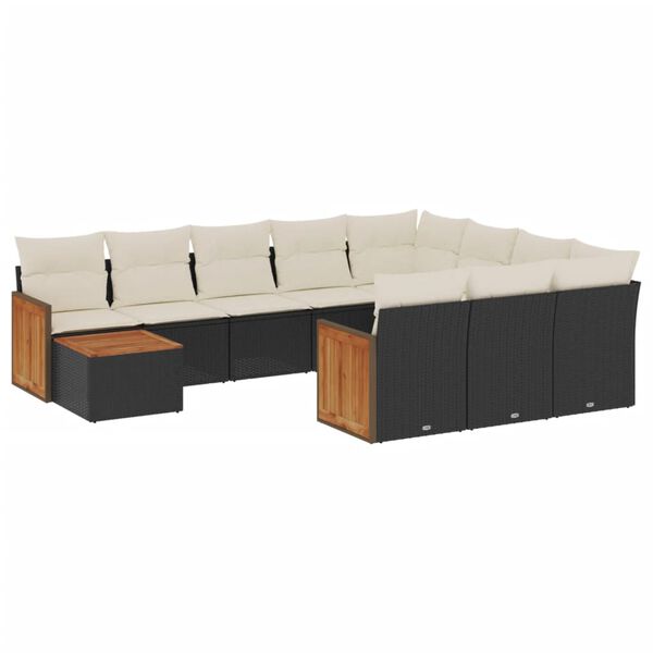 vidaXL 11-delige Loungeset met kussens poly rattan zwart