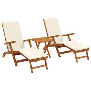 vidaXL Ligstoelkentingen en opvouwbare zonnebader 3 pcs Cr&egrave;mewit