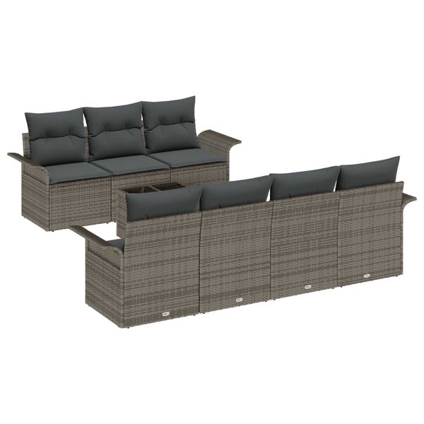 vidaXL Tuinbankenset met kussen met opslag 8 pcs Grijs poly rattan