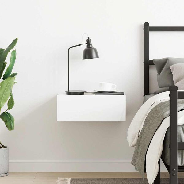 vidaXL Nachtkastje zwevend 40x30x15 cm bewerkt hout hoogglans wit