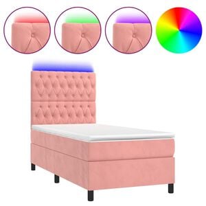 vidaXL Boxspring met matras en LED fluweel roze 80x200 cm