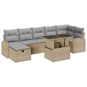 vidaXL Tuin Sofa Set met kussen met opslag 8 pcs Beige Poly riet