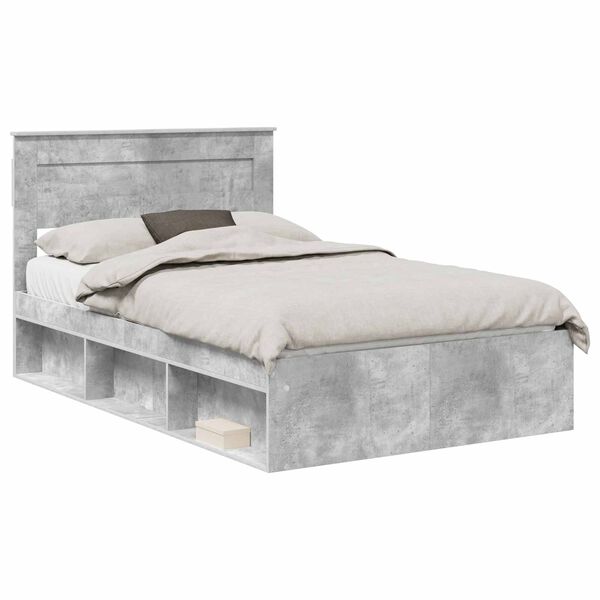 vidaXL Bedframe met hoofdeinde Beton 120 x 200 cm Massief grenenhout