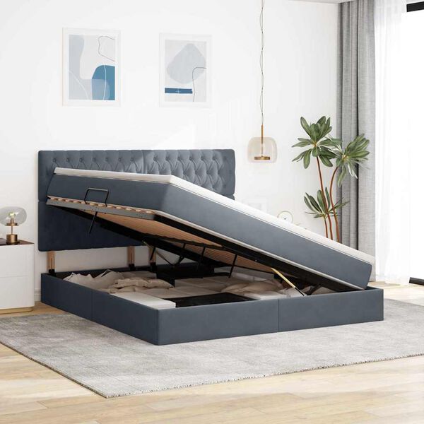 vidaXL Opbergbed met LED met matras Donkergrijs 180 x 200 cm Fluweel