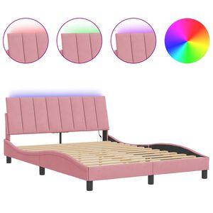 vidaXL Bedframe met LED zonder matras "Hanko" fluweel roze 140x190 cm