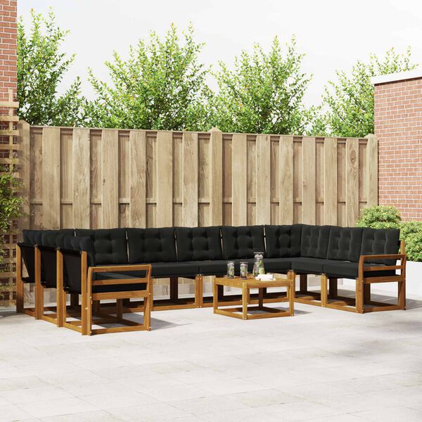 vidaXL Buiten bankenset met kussen 11 pcs Natuurlijk en Zwart