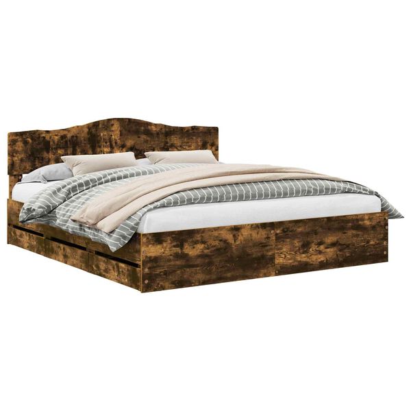 vidaXL Bedframe met lade Gerookt eiken 180 x 200 cm Ingenieurshout