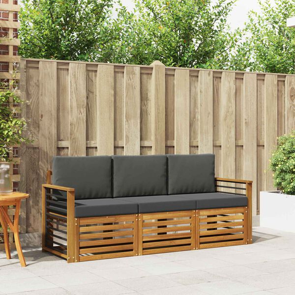 vidaXL Sofa-Sets 3 pcs Natuurlijk en Antraciet Massief Acaciahout