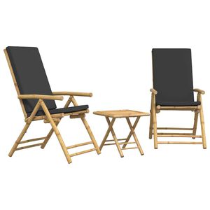 vidaXL 3-delige Bistroset inklapbaar met kussens bamboe donkergrijs