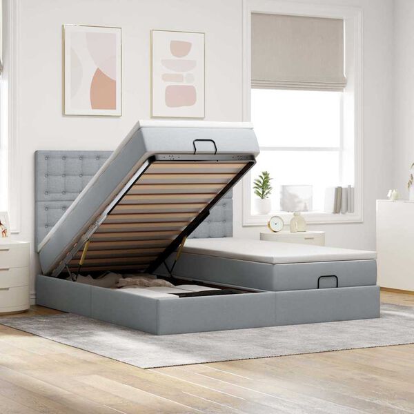vidaXL Ottoman bed met matrassen 160x200cm stof lichtgrijs