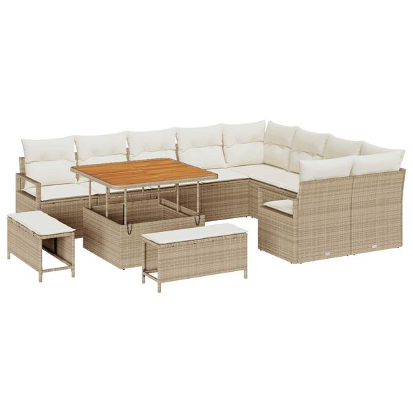 vidaXL Tuin Sofa Set met kussen 12 pcs Beige Poly riet