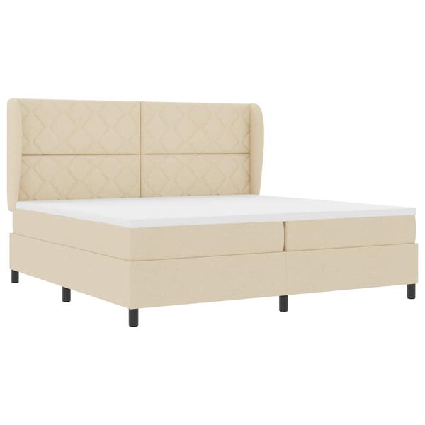 vidaXL Boxspring bed met matras met hoofdeinde Cr&egrave;me 200 x 200 cm Stof