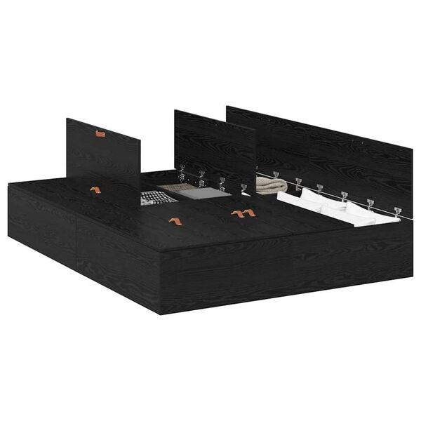 vidaXL Opbergbedframe met opslag Zwart Eiken 160 x 200 cm Bewerkt hout