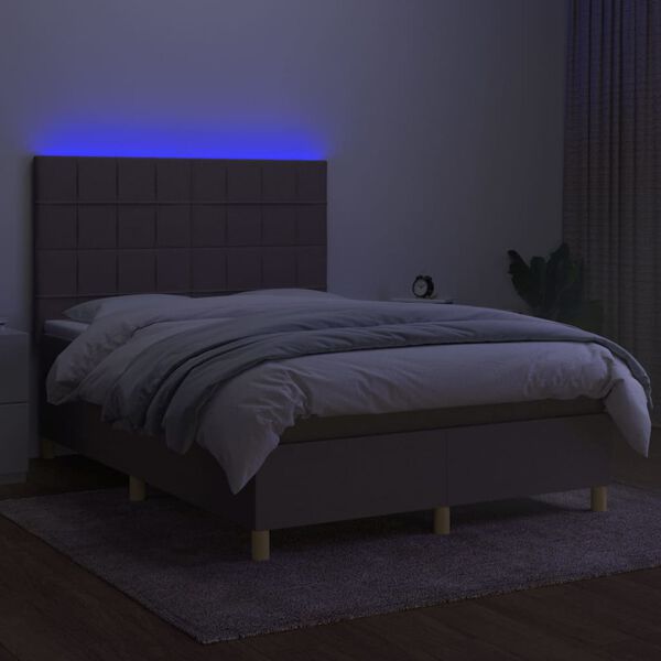 vidaXL Boxspring met matras en LED stof taupe 140x190 cm