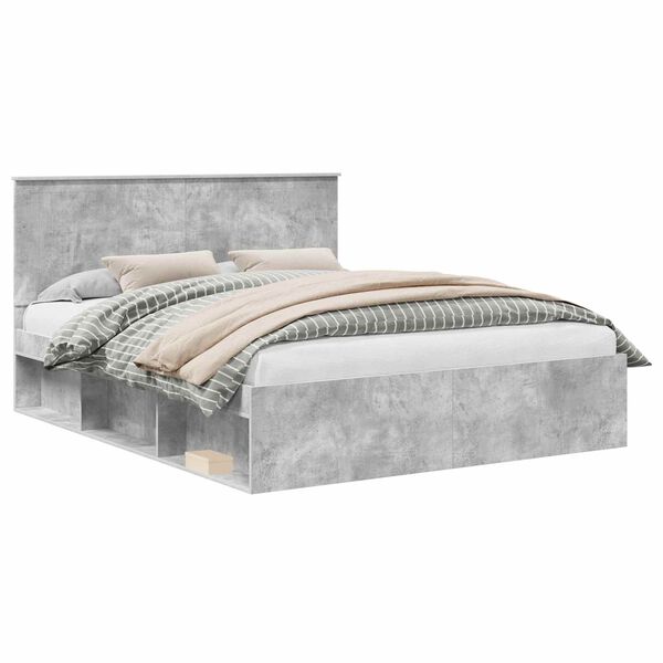 vidaXL Bedframe met hoofdeinde Beton 160 x 200 cm Massief grenenhout