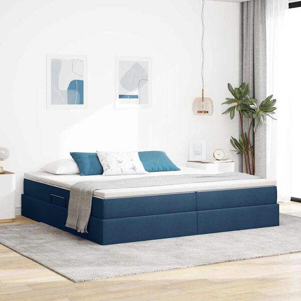 vidaXL Opslag bed met matras met matras Blauw 200 x 200 cm Polyester