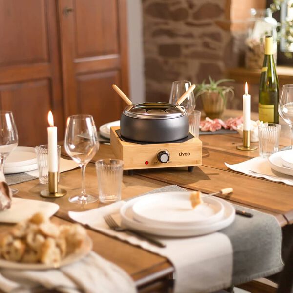 Livoo Fonduepan 8-persoons 2 L 800 W zwart en houtkleurig
