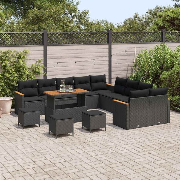 vidaXL Tuinbankenset 14 pcs Zwart poly rattan
