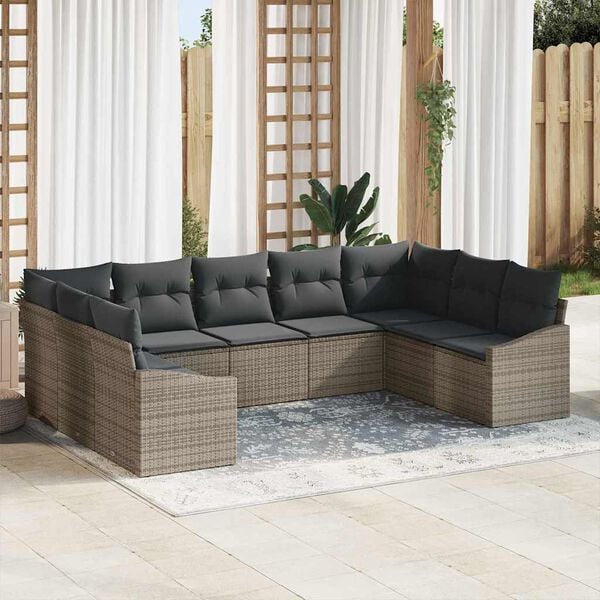 vidaXL Tuin Sofa Set 9 pcs Grijs Poly riet