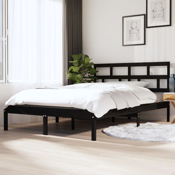 vidaXL Bedframe massief hout zwart 135x190 cm