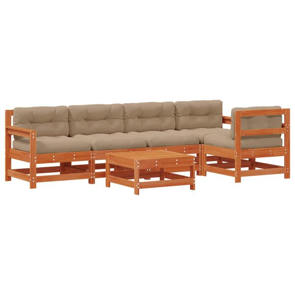 vidaXL Tuin loungeset 6 pcs Wasbruin Massief grenenhout