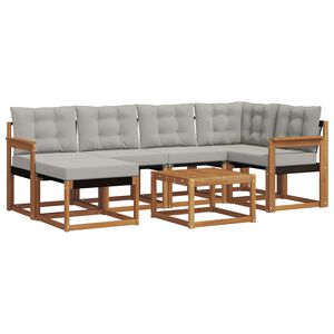 vidaXL Buiten bankenset met kussen 7 pcs Natuurlijk en Lichtgrijs