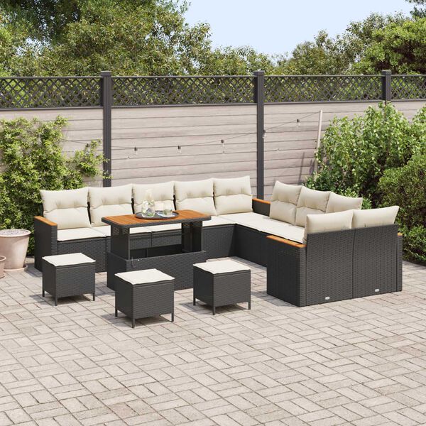 vidaXL Tuinbankenset 14 pcs Zwart poly rattan