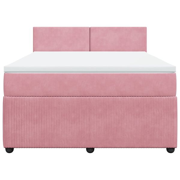 vidaXL Boxspring met matras fluweel roze 140x200 cm