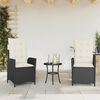 vidaXL 3-delige Bistroset met kussens poly rattan zwart