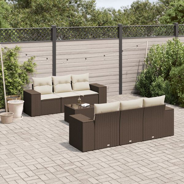 vidaXL 7-delige Loungeset met kussens poly rattan bruin