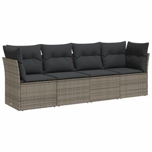 vidaXL 4-delige Loungeset met kussens poly rattan grijs