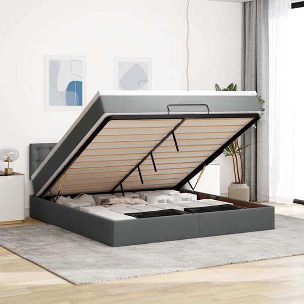 vidaXL Bed poef met matras en LED's 180x200 cm stof donkergrijs
