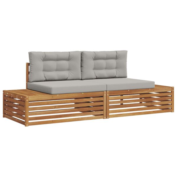 vidaXL Buiten bankenset met kussen 2 Stuk Natuurlijk en Lichtgrijs