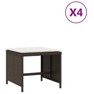 vidaXL Tuinkrukken 4 st met kussens 41x41x36 cm poly rattan bruin