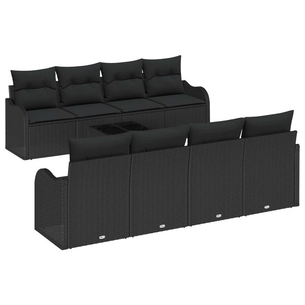 vidaXL Tuin Sofa Set met kussen 9 pcs Zwart Poly Riet en Staal en Glas