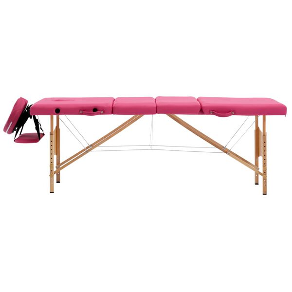 vidaXL Massagetafel inklapbaar 4 zones hout roze