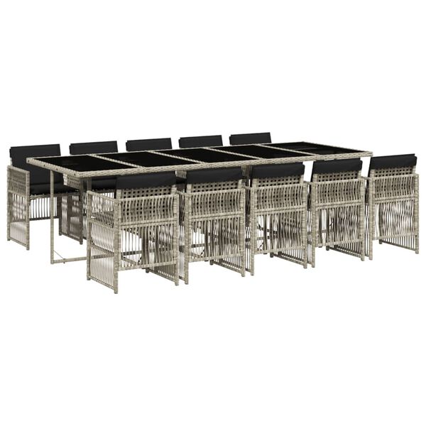 vidaXL 11-delige Tuinset met kussens poly rattan lichtgrijs