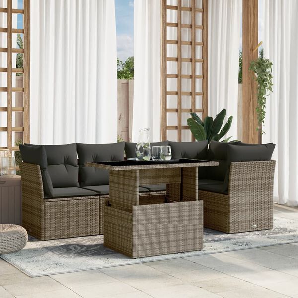 vidaXL 6-delige Loungeset met kussens poly rattan grijs