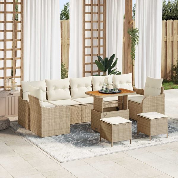 vidaXL Tuin Sofa Set met kussen met opslag 10 pcs Beige en Cr&egrave;me
