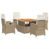 vidaXL 5-delige Tuinset met kussens poly rattan beige