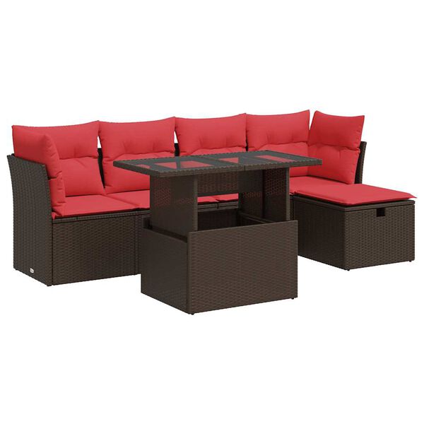 vidaXL 6-delige Loungeset met kussens poly rattan acacia bruin