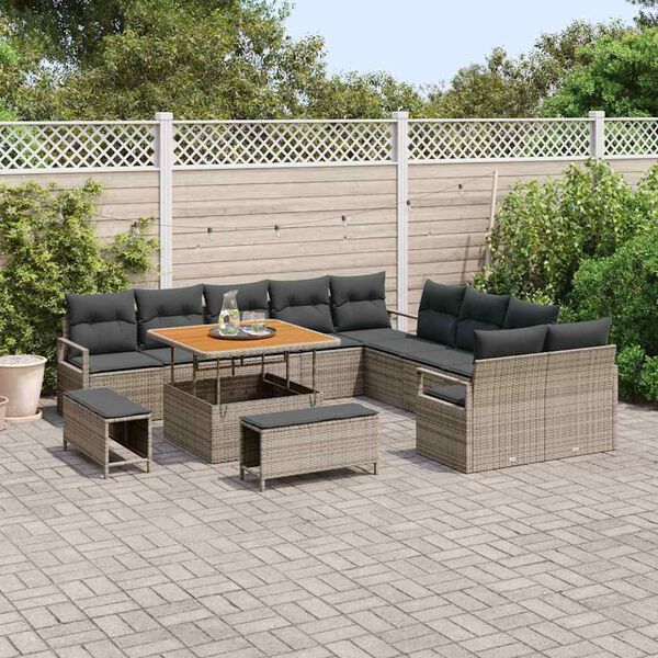 vidaXL Tuinbankenset met kussen 13 pcs Grijs poly rattan